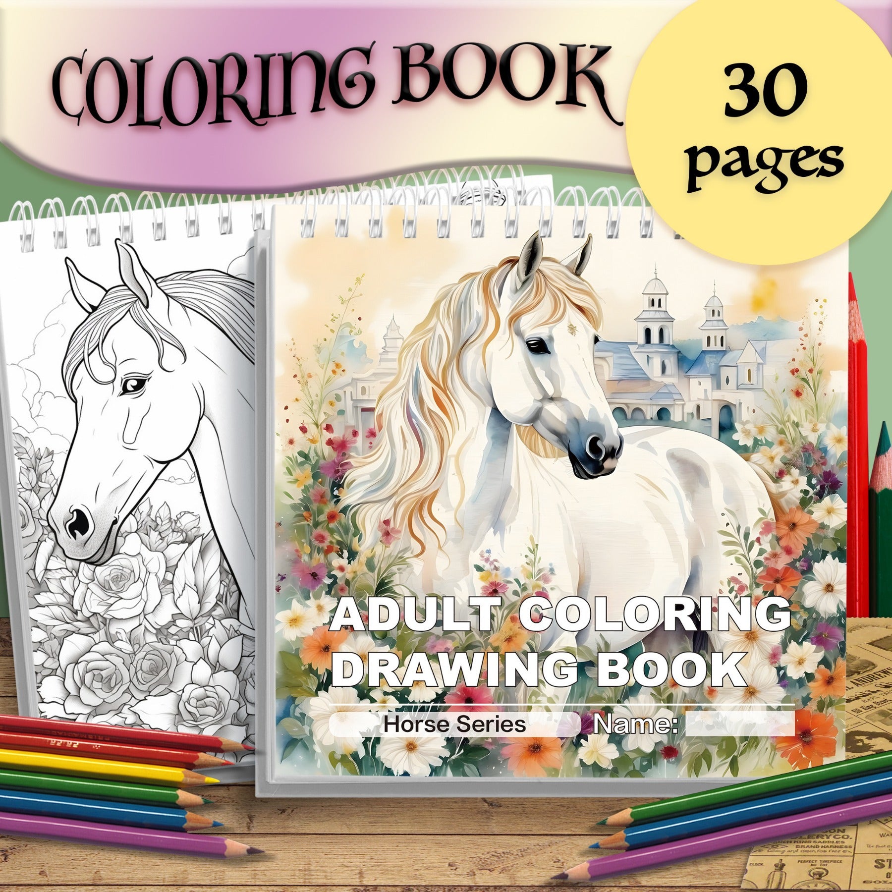 Adult Horse Coloring Book for Relaxation and Stress Relief