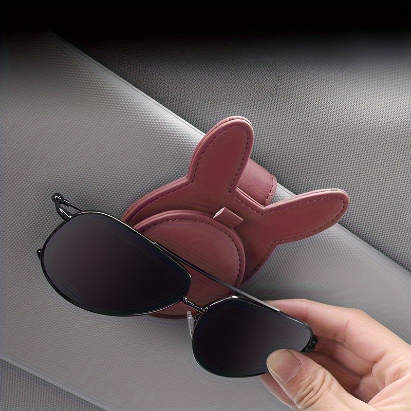 Car Sun Visor Card Holder Leather Clips Red Mouse Design Compact Organizer