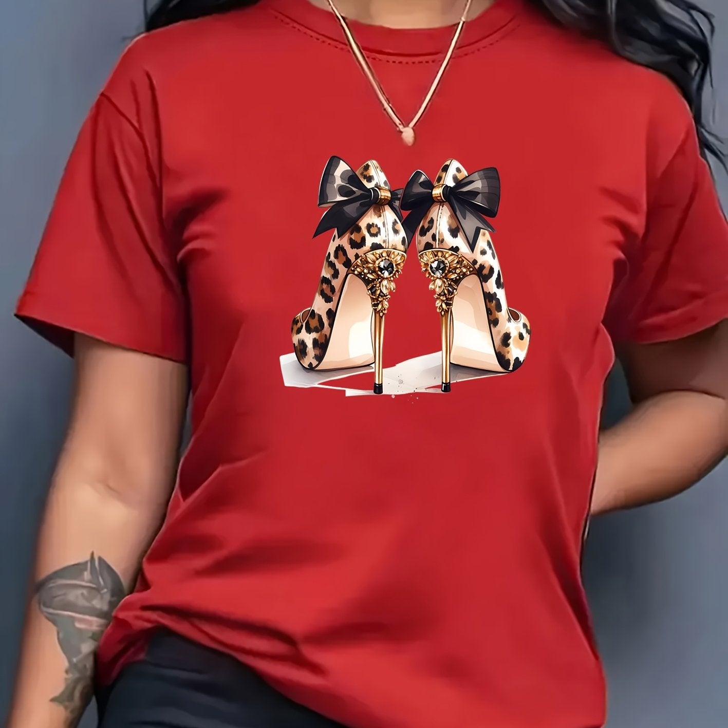 Plus Size Women's Leopard Print Short Sleeve T-Shirt White Casual Summer Wear