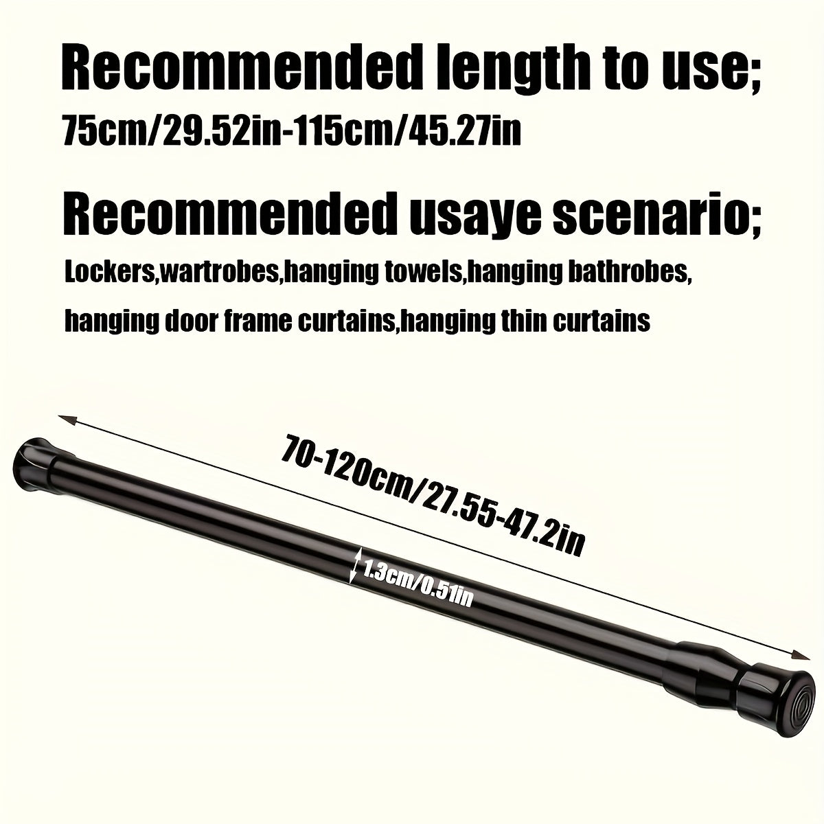 Qishloq va eshik pardalari uchun bahor yuklangan metall sochiq bar, teshiksiz tortish montaji.