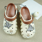 Women's Color-Block EVA Clogs with Rhinestone Butterfly and Flower Charms