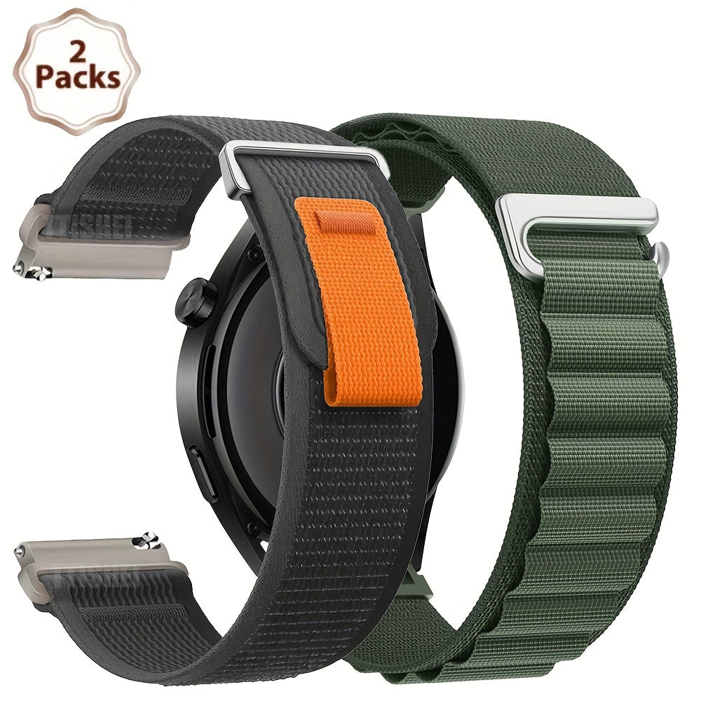 2-Pack de correas de nylon para reloj 20mm 22mm, bandas deportivas resistentes al agua para smartwatches