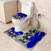 Romantic Rose and Butterfly Polyester Bathroom Set with Shower Curtain Non-Slip Mats Rug and Toilet Lid Cover