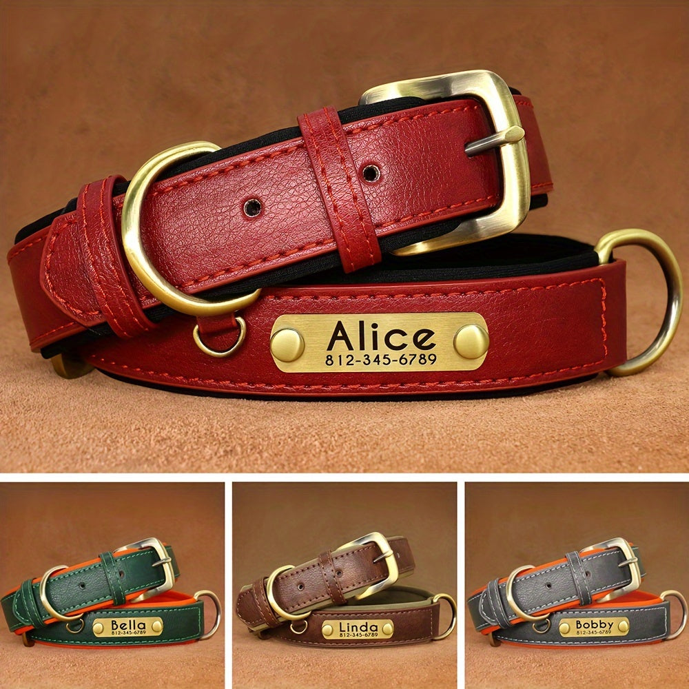 Customized Faux Leather Dog Collar with Neoprene Padding and Nameplate for Small to Medium Dogs