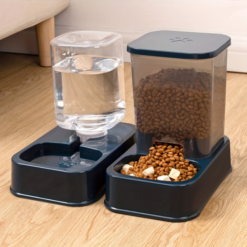 Self-Feeder and Water Dispenser Set for Cats Durable Plastic Automatic Feline Food and Water Dispenser