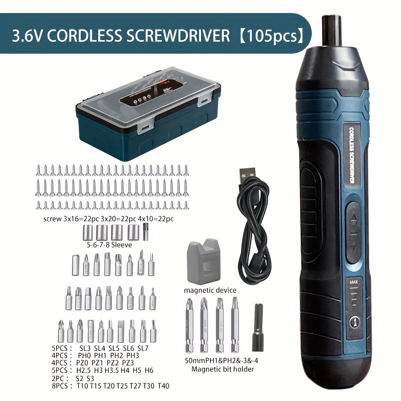 Cordless Lithium Screwdriver 3.6V with 4 Torque Settings Rechargeable Battery