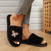 Women's Plush Butterfly Slippers Open-Toe Soft Comfortable Indoor Use