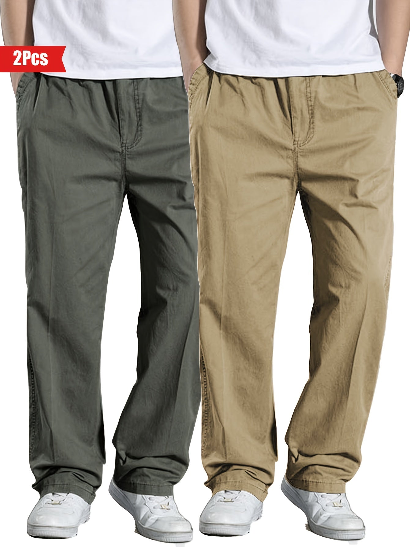 Men's Cotton Casual Pants Solid Color Loose Fit Outdoor Wear