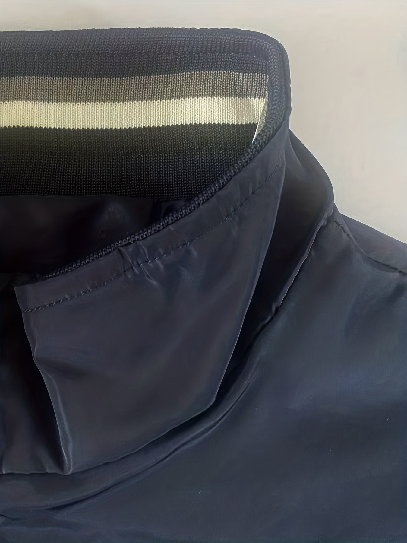 Chaqueta casual para hombre de poliéster con cuello alto, color sólido, transpirable, sin elasticidad, con cremallera, corte regular