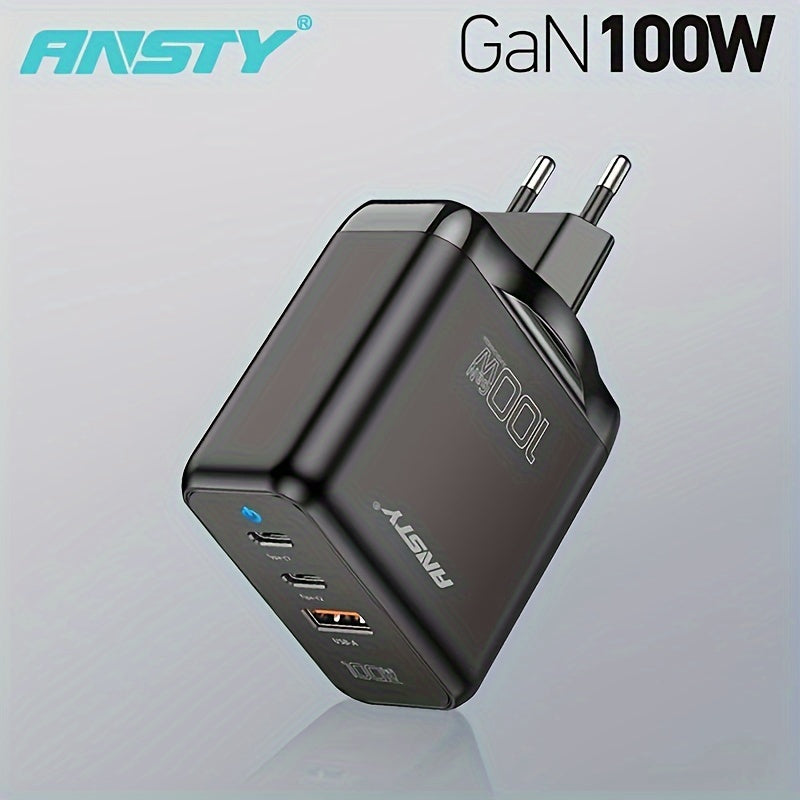 ANSTY GaN 3-Port Tez Zaryadlovchi Samsung va iPhone uchun, Umumiy Moslik, Type C Ulanishi