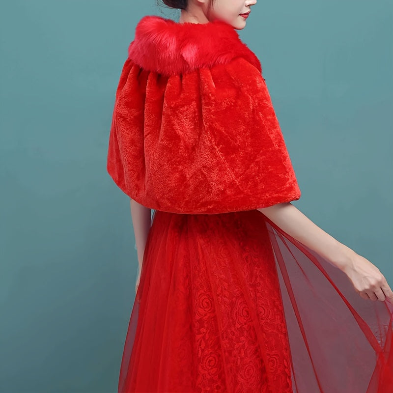 White Red Wedding Cape for Bridesmaids Faux Fur Wrap Bridal Shawl Winter Coat