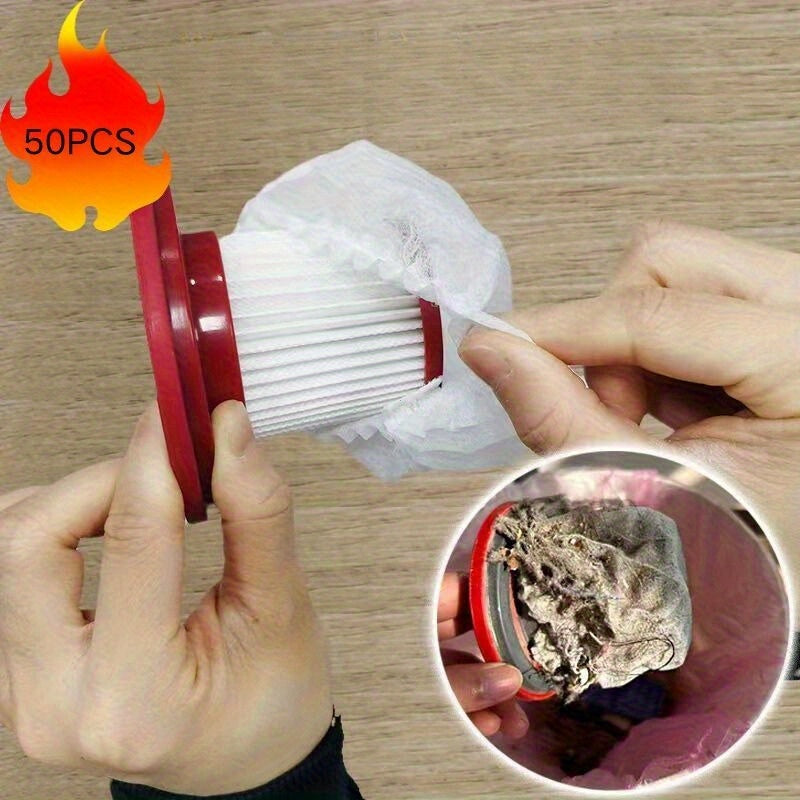 50 Ta Ishlatiladigan Changyutgich Filtrlari - Uy va Ofisda Foydalanish Uchun Universal To'qilmagan Filtr Kartuchkalari. Qizil Ramkali Oq. Chang va Sochlarni To'plash Uchun Ideal. Mustahkam Filtr Ramkasi. Changyutgich