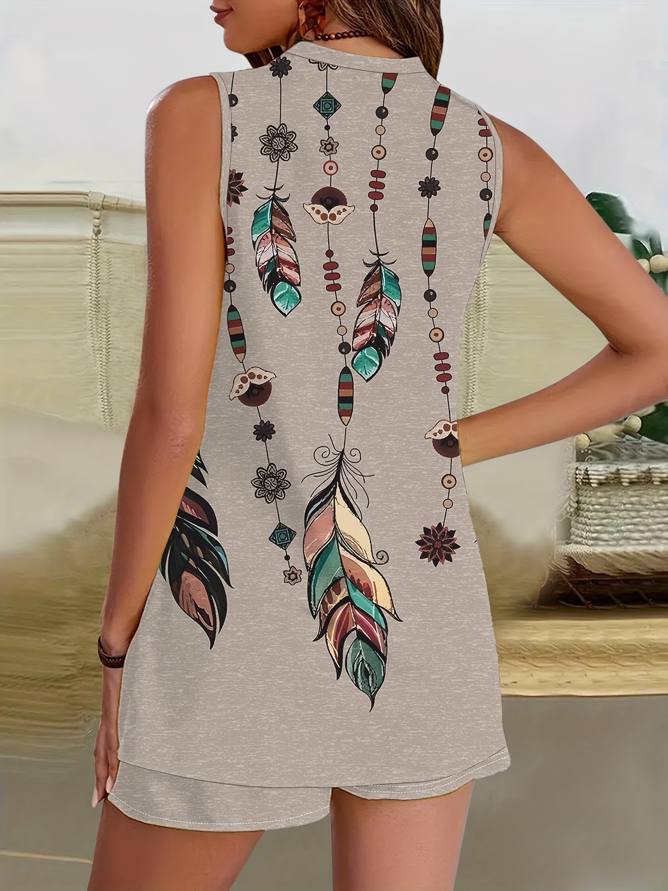 Traje impreso de gran tamaño con bolsillos, tela de punto de poliéster, elegante impresión en toda la prenda