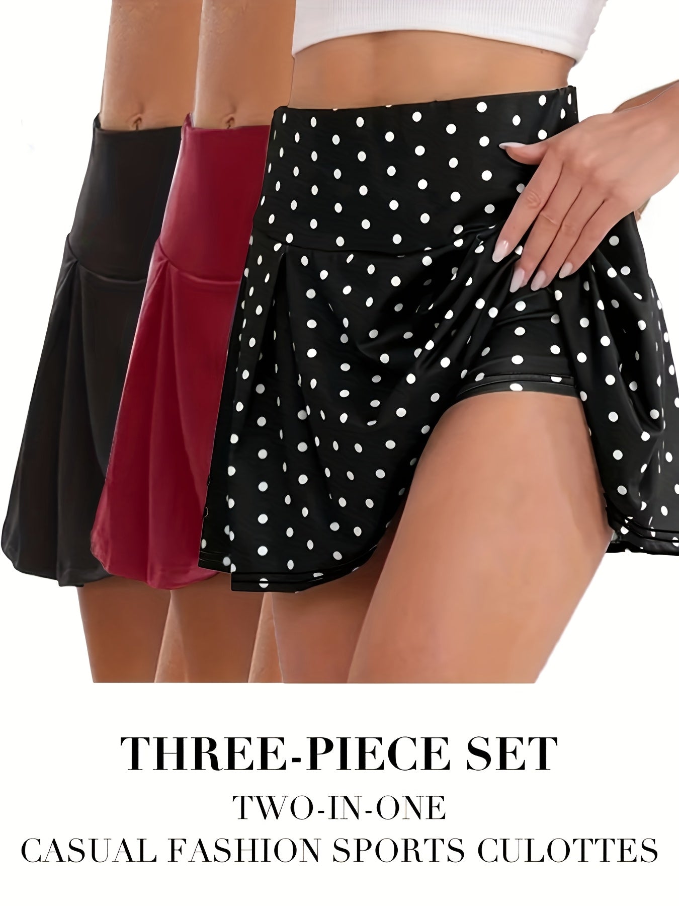 Women's Plus Size Sports Skorts with Built-In Shorts Breathable Polyester Black Red White