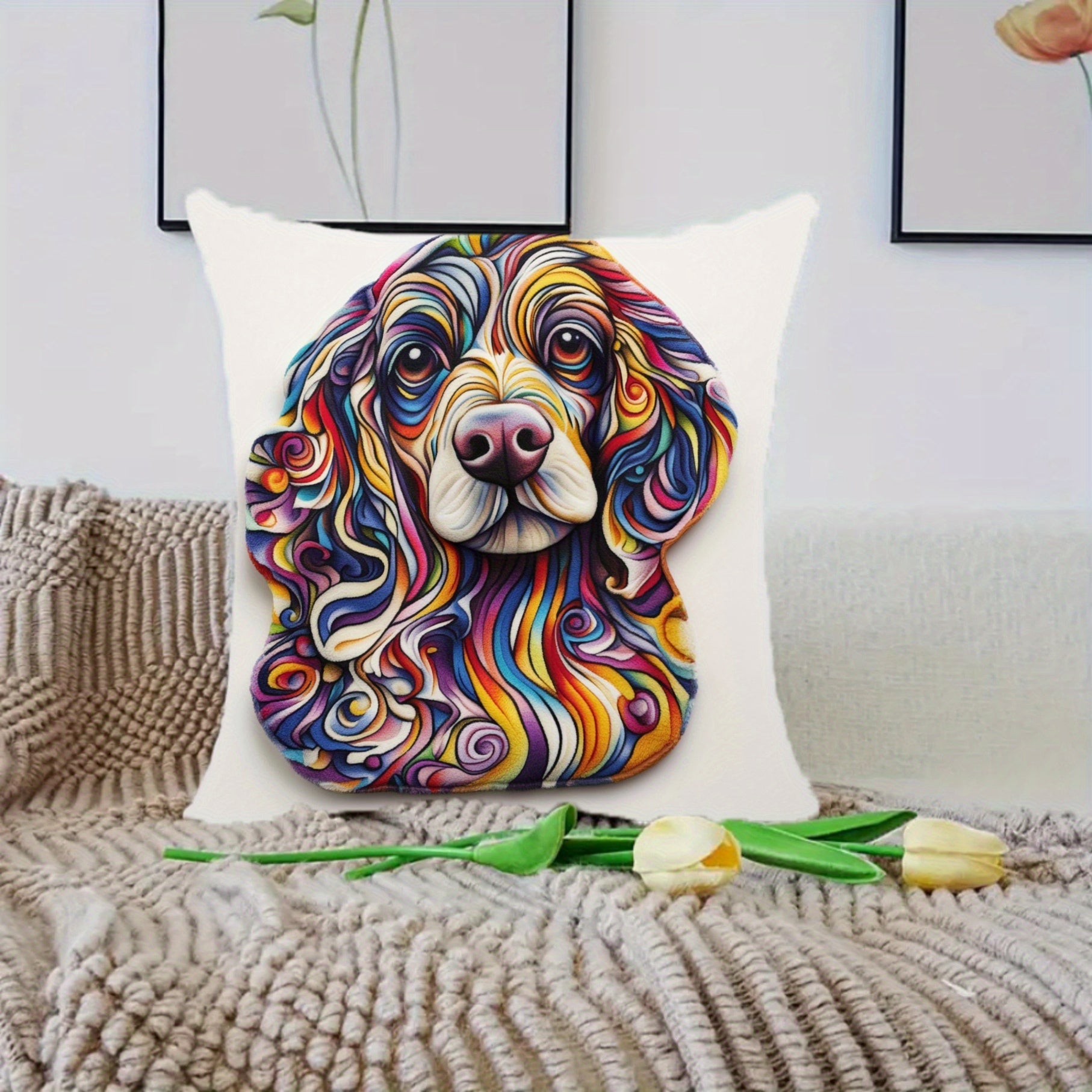 Pet Dog Blanket Polyester Short Plush 45.72x45.72 cm Audiophile Doodle Design Irregular Shape