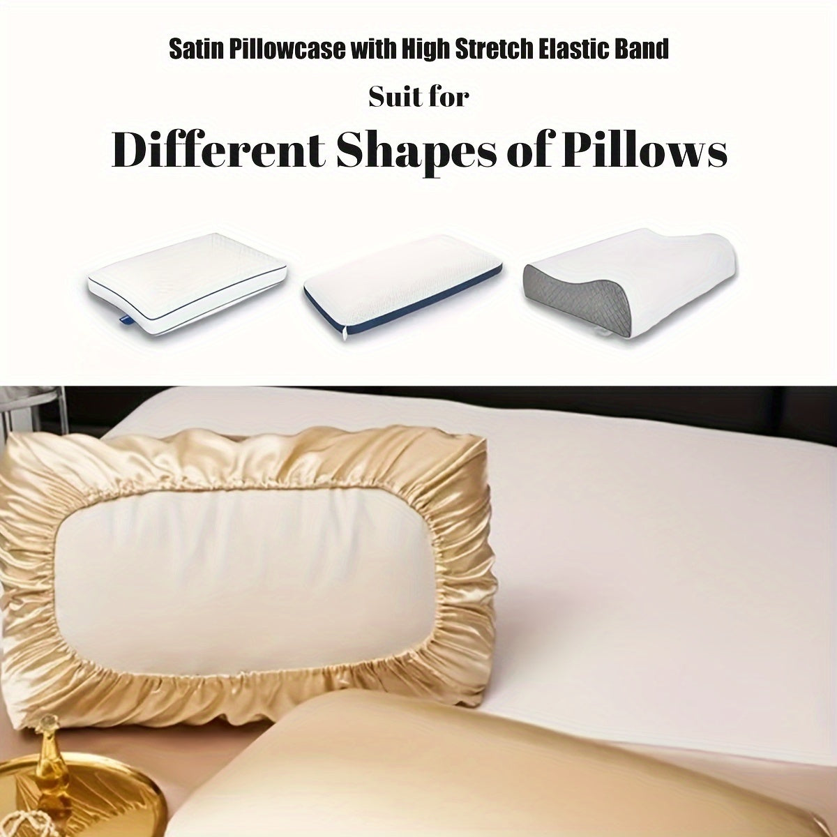 Pair of 2 Satin Elastic Pillowcases Solid Color Silky Soft Bedroom Sofa Covers
