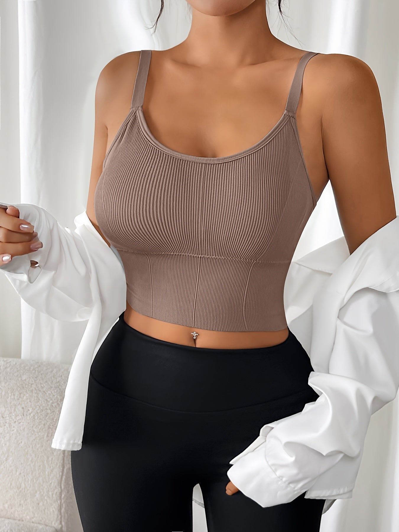 Women's Plus Size Ribbed Sports Bras Tank Tops 5 Pack Backless Wire-Free