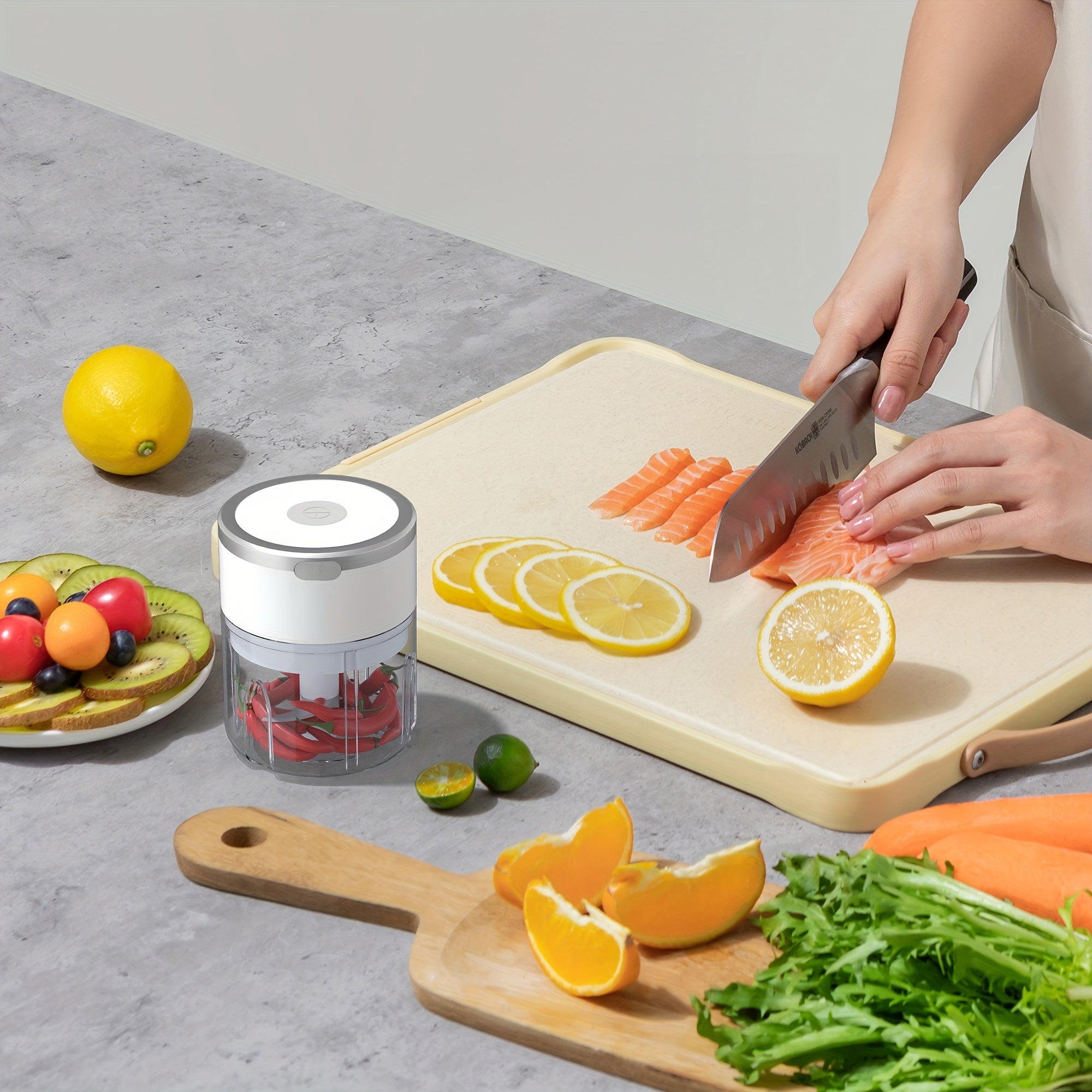 Mini picadora de alimentos compacta, recargable por USB, de acero inoxidable para ajo, nueces, verduras y frutas