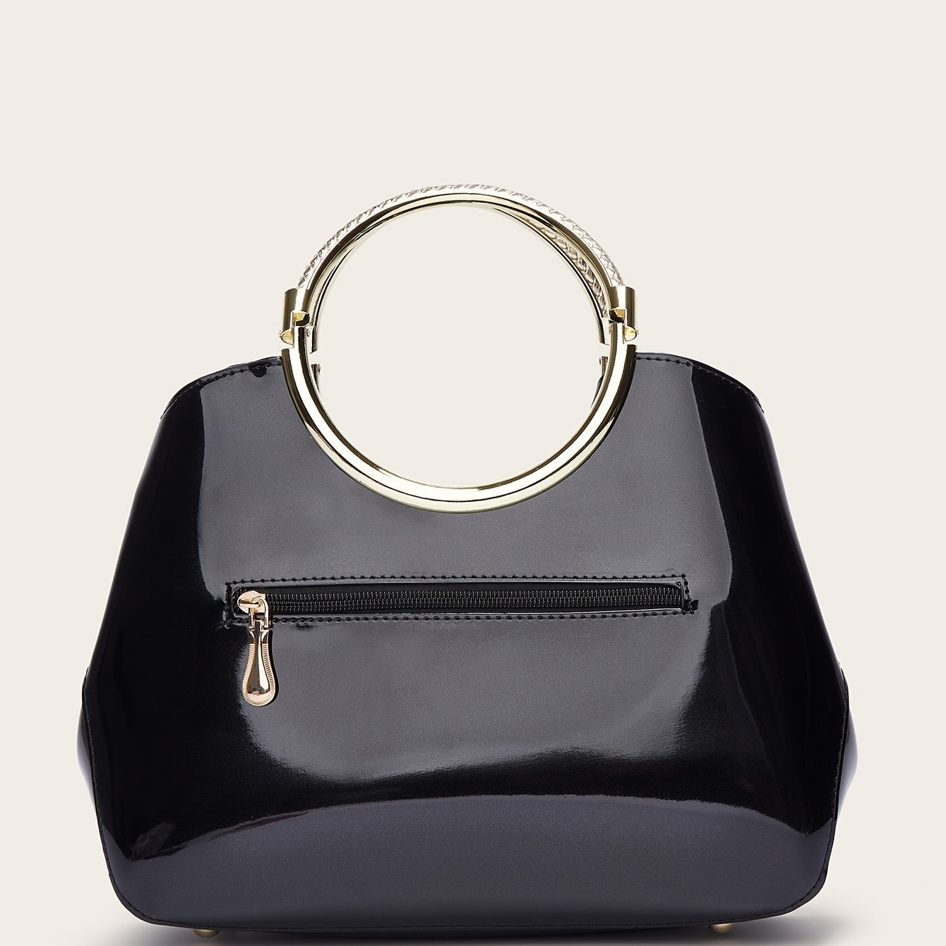 Women's Patent Leather Tote Bag Large Zipper Handbag with Adjustable Strap