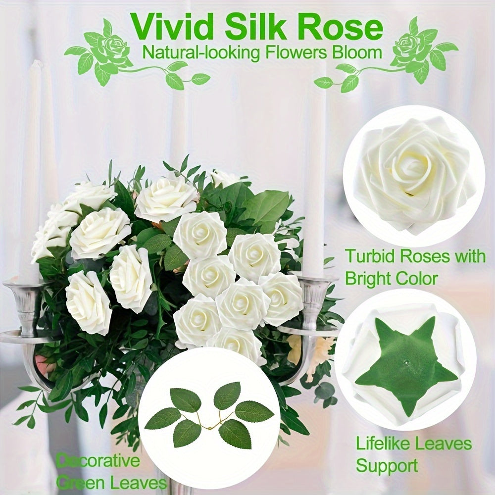 Artificial Roses with Stems 25 Pack for Wedding Bouquets and Home Decor
