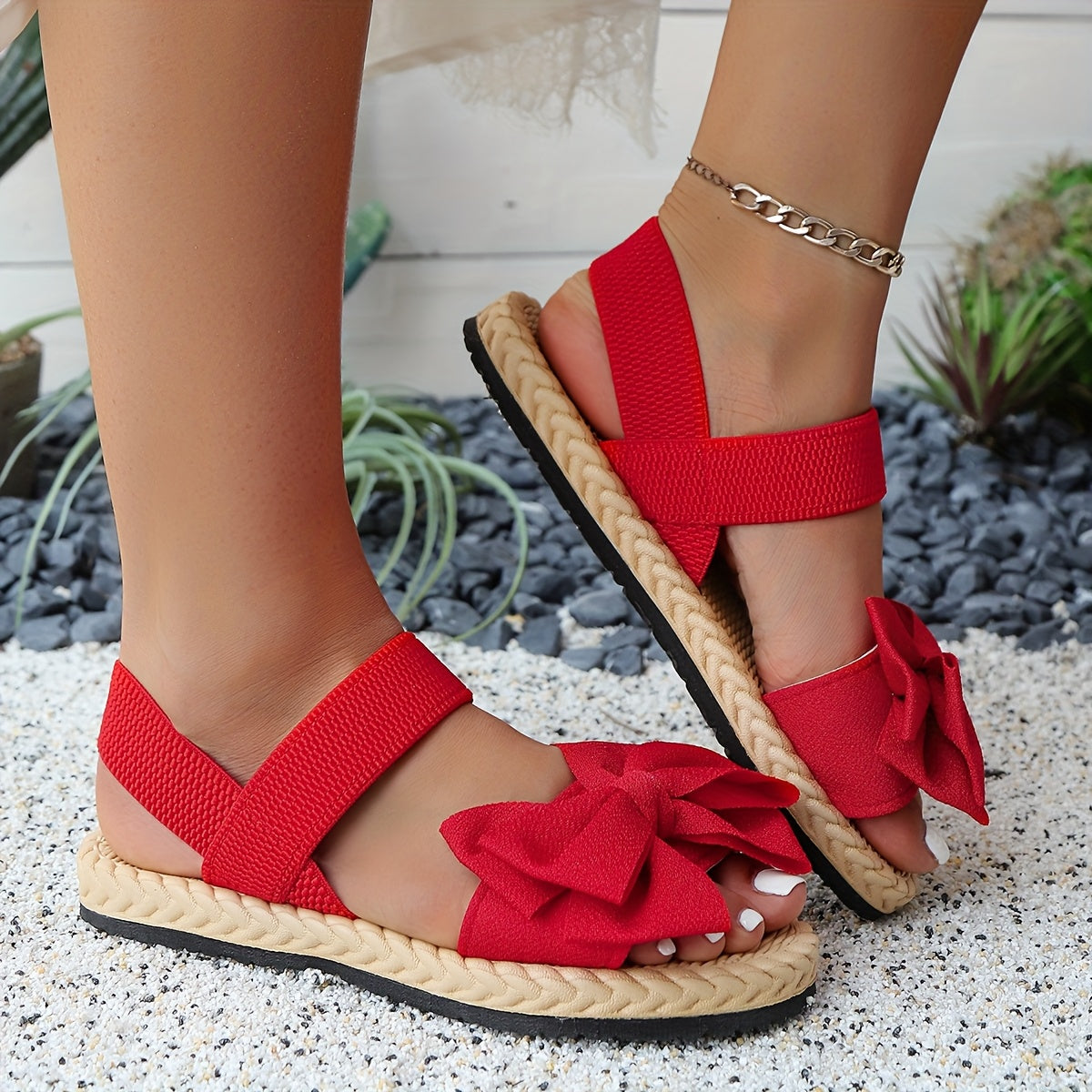 Women Flat Sandals Bow Elegant Bohemian Wedding Party Shoes