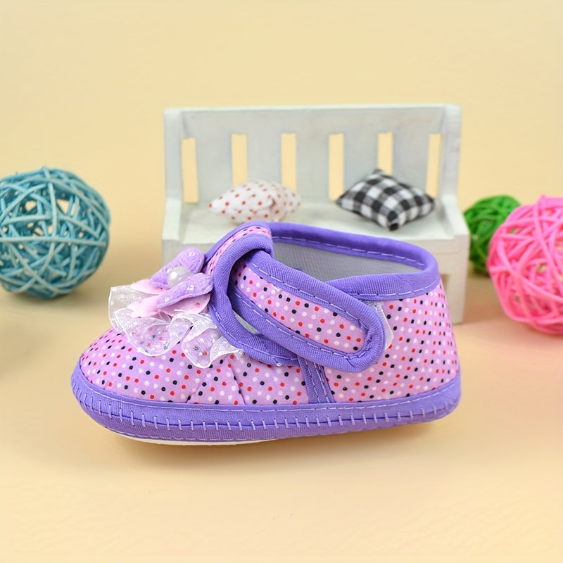 Zapatillas de bebé para niñas con lazo de lunares, ligeras, antideslizantes, para interiores y exteriores, ideales para primavera y otoño