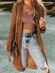 Women's Plus Size Crochet Cover-Up Brown Long Sleeve Beach Vacation Style