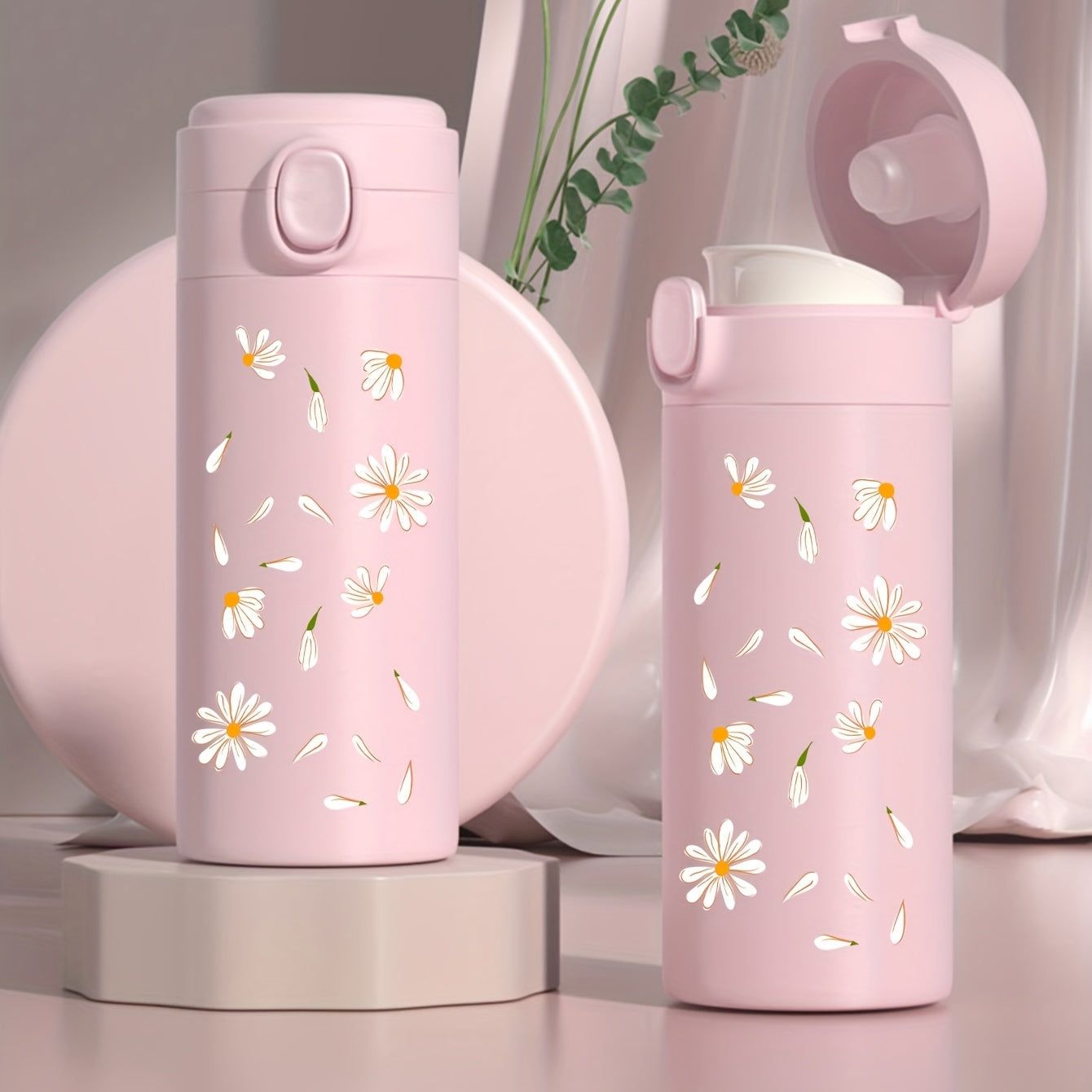 Daisy Pattern Vacuum Flask 350ml Stainless Steel Leakproof Thermal Bottle