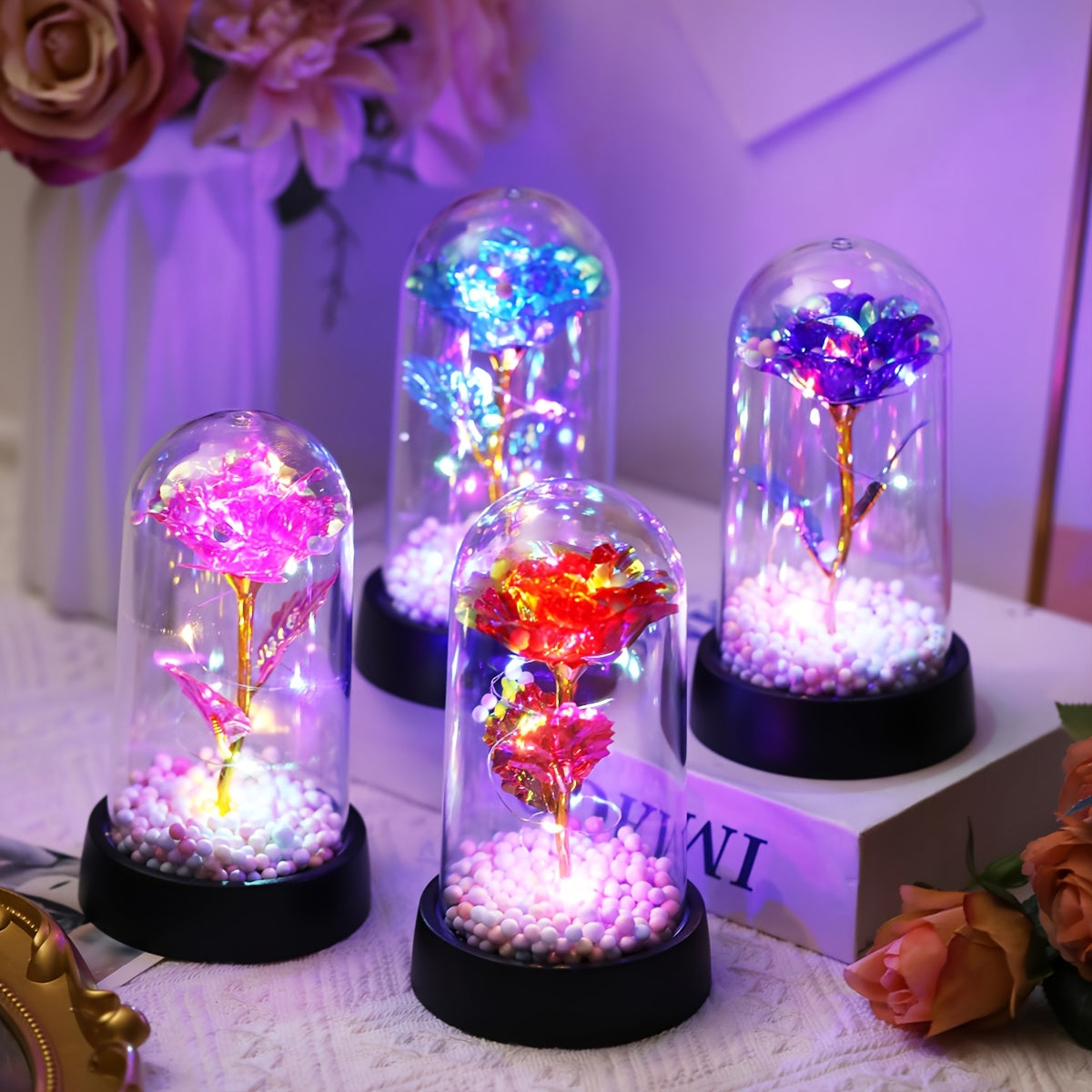 LED Rose Flower Night Light Battery Operated for Bedroom Decor Gifts