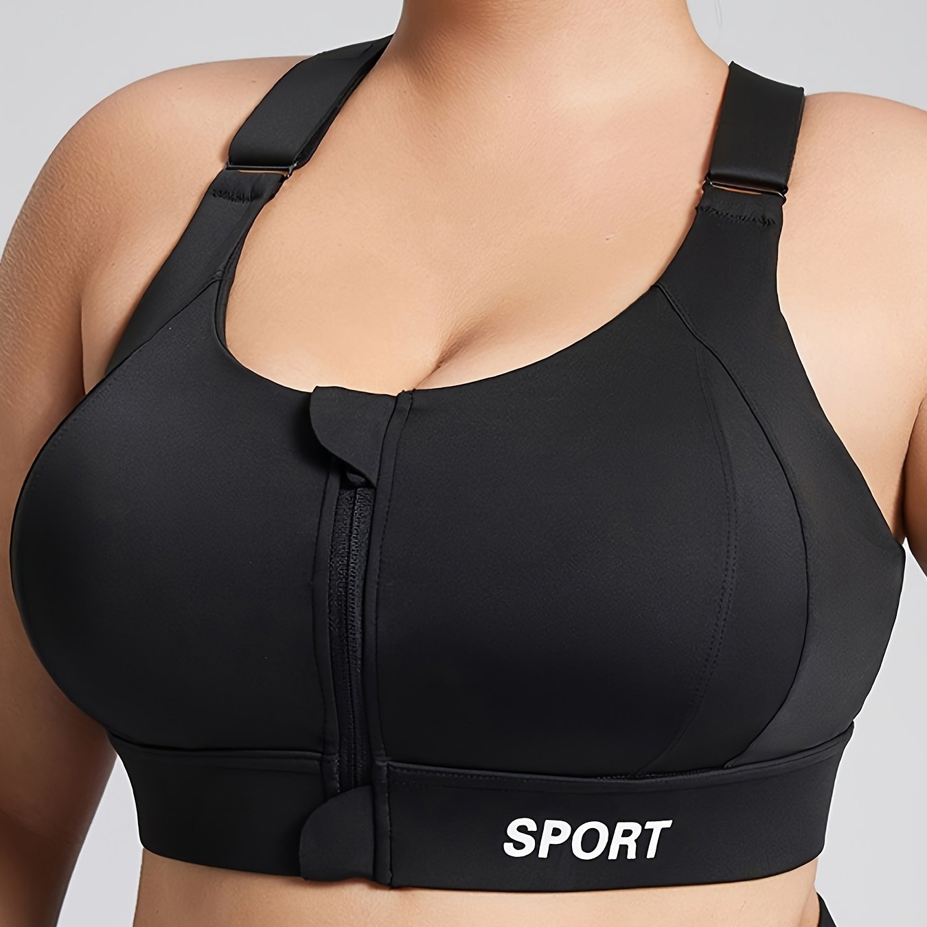 Women's High-Impact Sports Bra with Zipper Molded Cross-Back Polyester Elastane