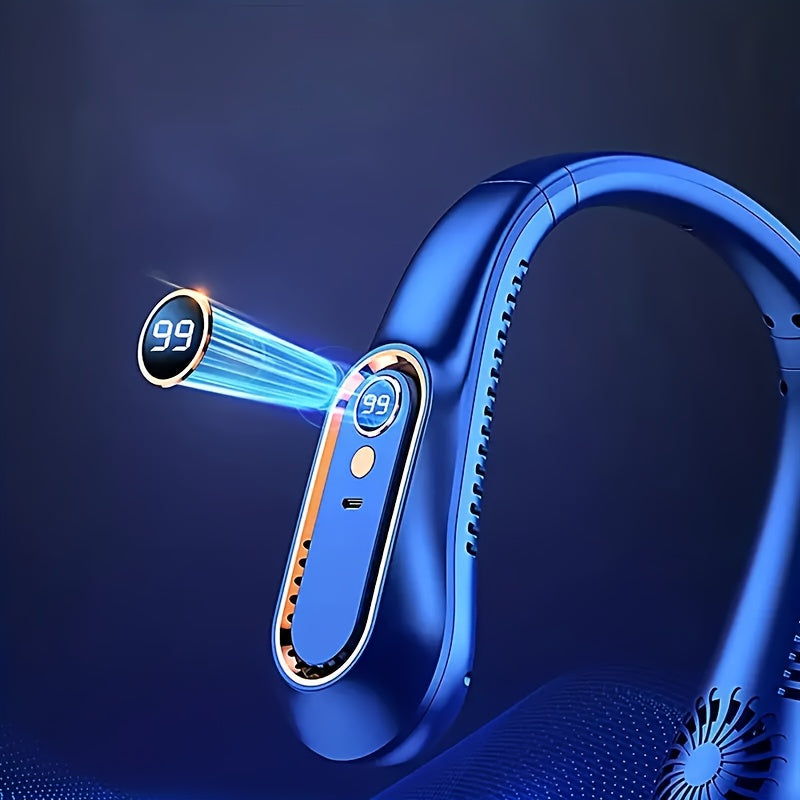 Bladeless Hanging Neck Fan USB Rechargeable 5 Speeds Digital Display Portable Outdoor Sports