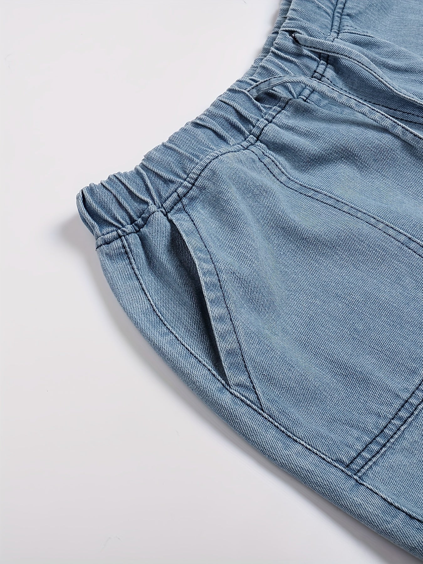 Plus Size Women's Denim Shorts Casual Solid Elastic Waist Drawstring