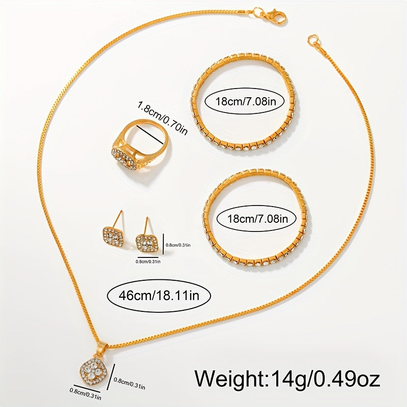 Women's Gold Quartz Watch Jewelry Set with Minimalist Wristwatch Necklace Bracelet Ring Earrings