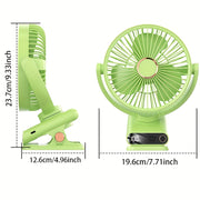 Portable Clip-On Desk Fan with 360° Rotation USB Rechargeable Night Light Oscillating