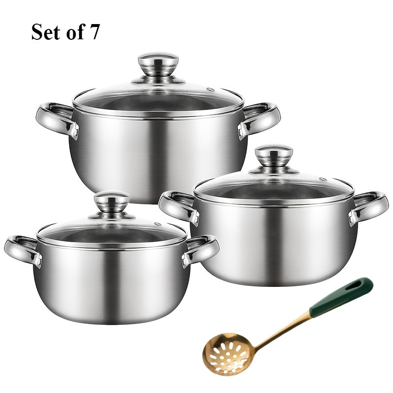 Stainless Steel Cookware Set 6-7 Pieces with Stockpot and Glass Lid Non-Stick Heat Resistant