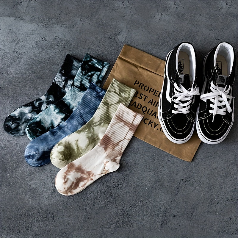 Men's Tie Dye Socks Set of 3 Trendy Street Skateboarding Hip-Hop Style Cotton Blend