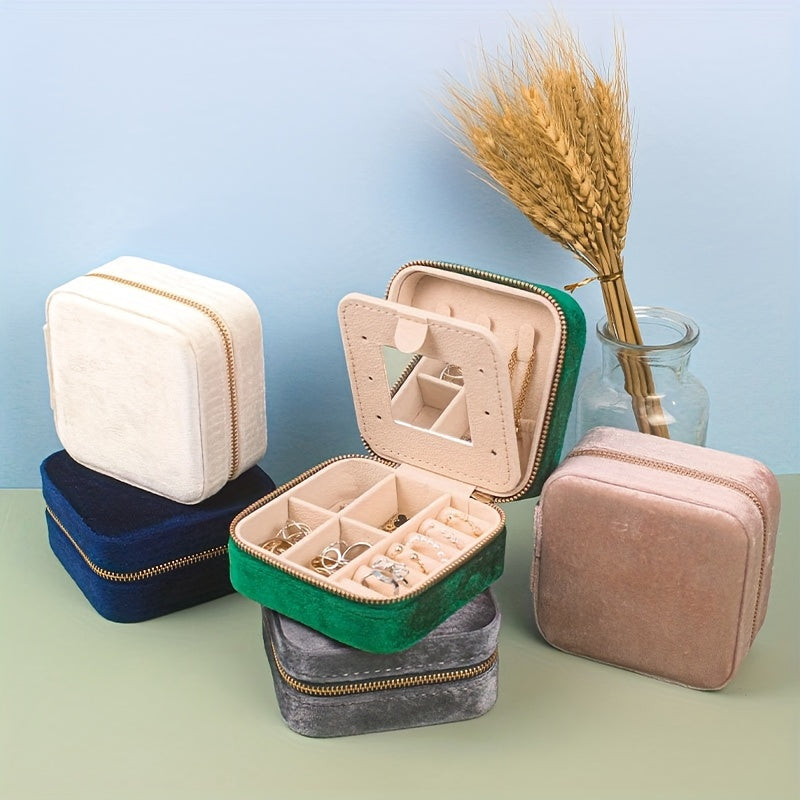 Мини переносная шкатулка для украшений с зеркалом для колец, ожерелий и гвоздиков