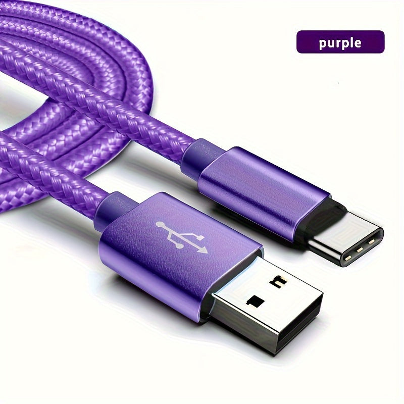 Fabric USB Type-C Charging Cable 1m 2m 3m Fast Data Sync Black Blue Red