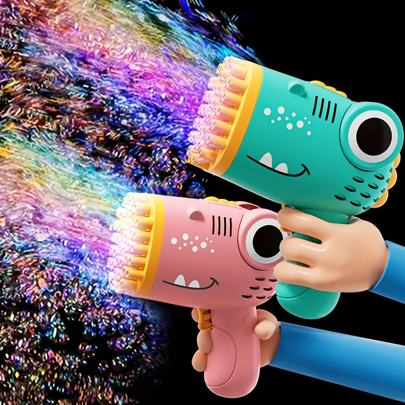 Dinosaur Bubble Gun Electric Foam Blaster with LED Lights for Kids 3+ Pink Green