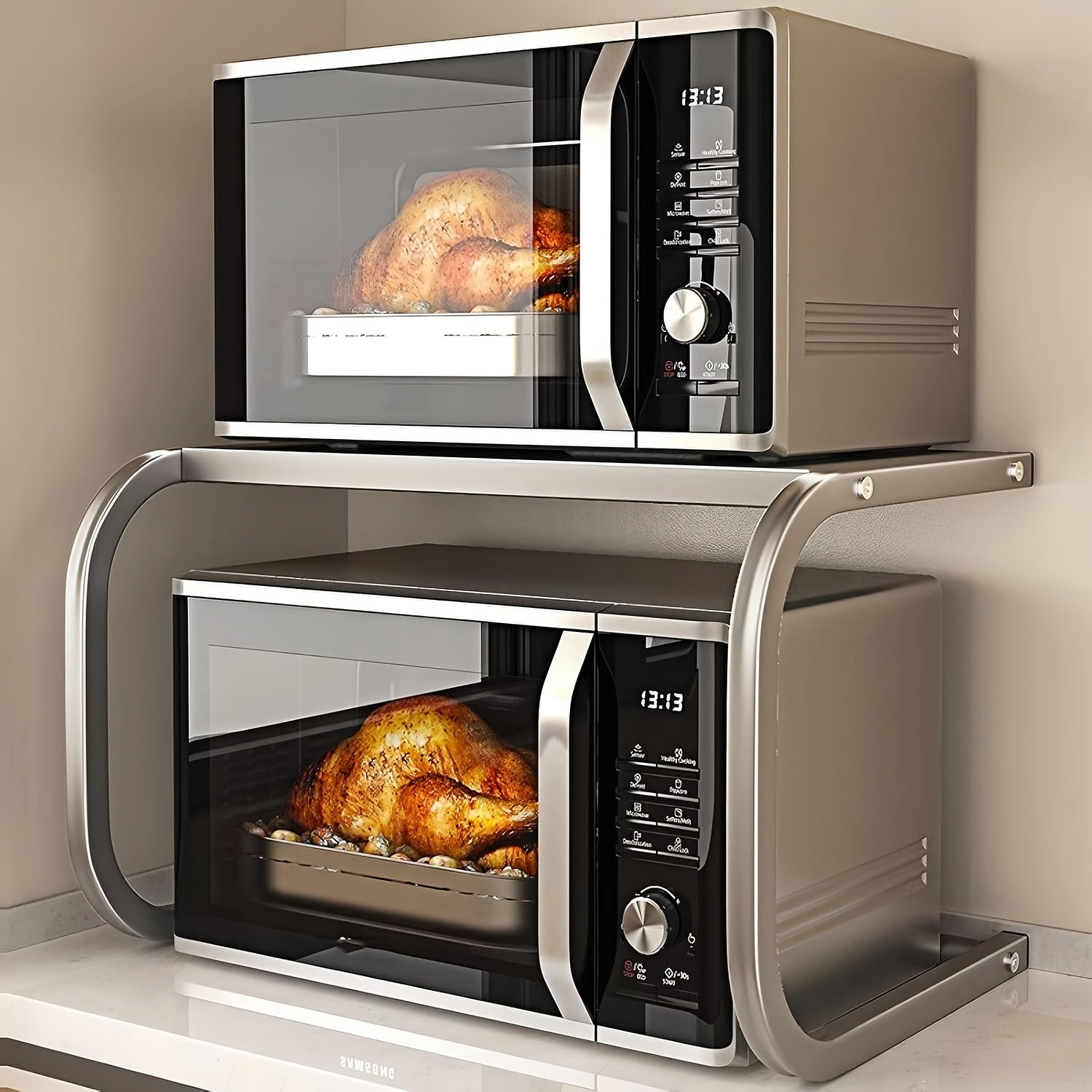 Kengaytiriladigan karbon po'latdan yasalgan mikroto'lqinli pech uchun javon, oshxona uchun stol usti saqlash