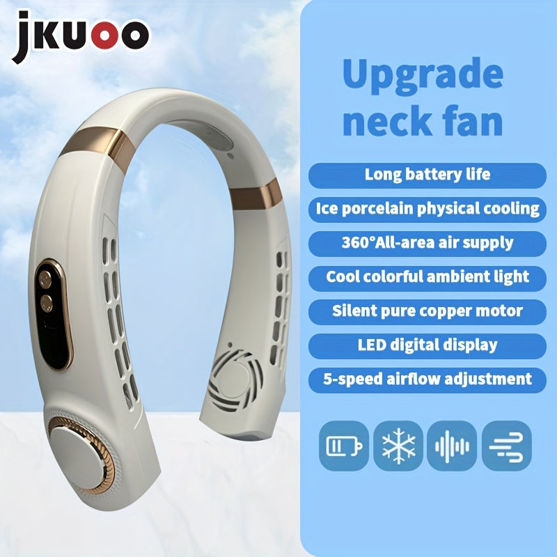 Portable Neck Fan 5-Speed Adjustable USB Rechargeable for Sports Travel Summer