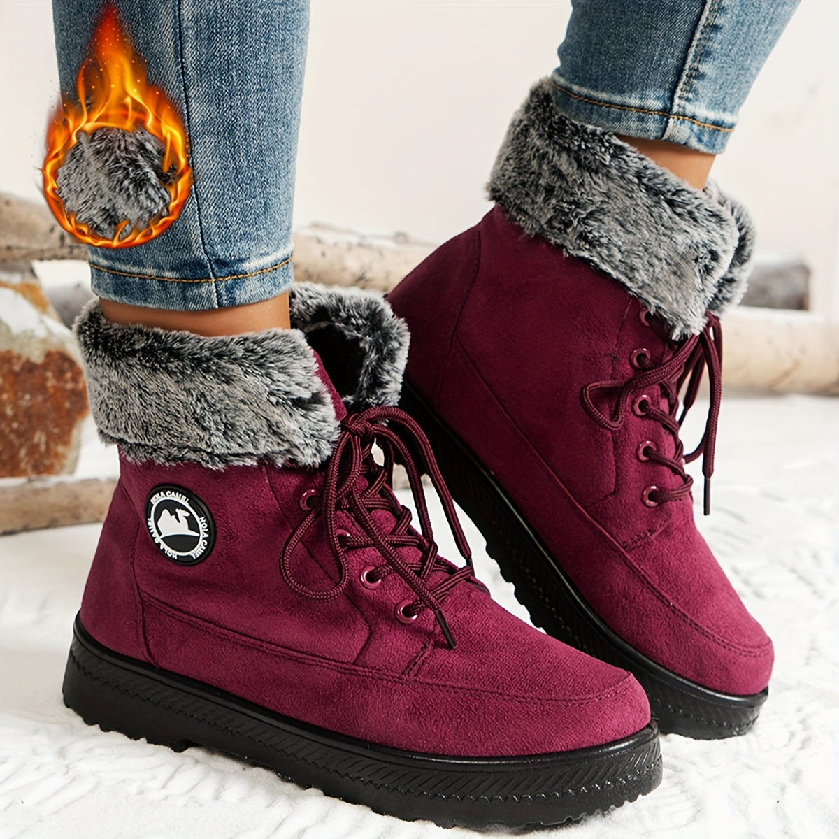 Women's Winter Fleece-Lined High-Top Sneakers Casual Lace-Up Boots