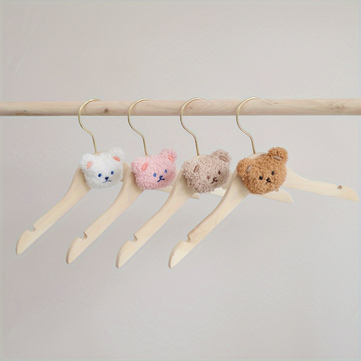 Wooden Clothes Hangers with Cartoon Bear Design Lightweight Durable Swivel Hooks for Ages 14 and Up