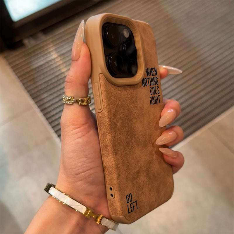Faux Leather Phone Case for iPhone 11 Pro Max and Later Models with Lettered Design and Lens Protection