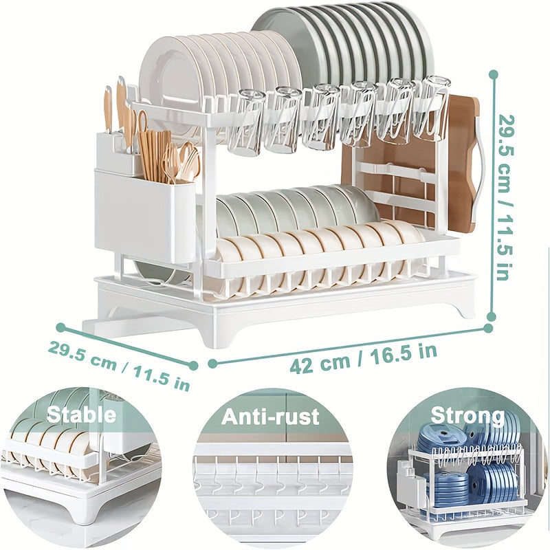 Multifunctional Carbon Steel Kitchen Organizer for Bowls Plates and Utensils with Drainage Board