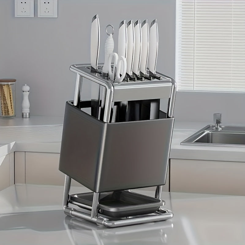 Stainless Steel Knife Block with Water-Draining System and Ventilated Rack