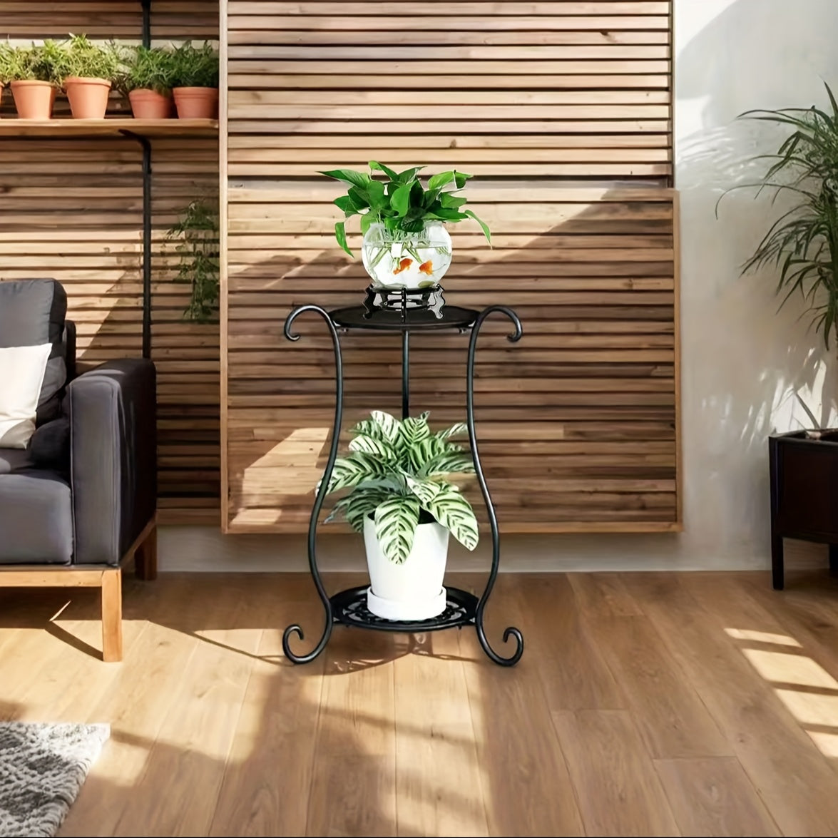 Double Layer Metal Flower Stand for Indoor Outdoor Plant Display Lightweight Durable