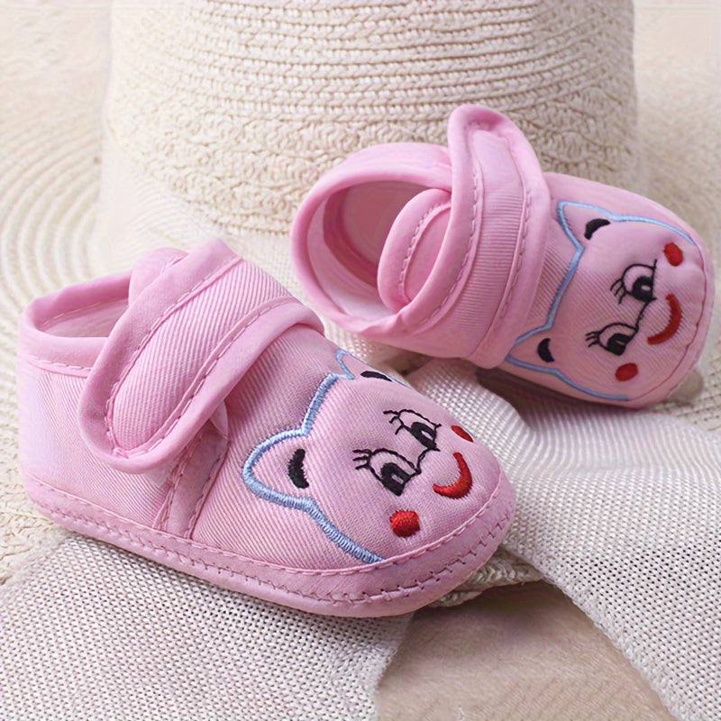 Baby Toddler Light Blue Cartoon Face Non-Slip Fabric Walking Shoes for First Steps