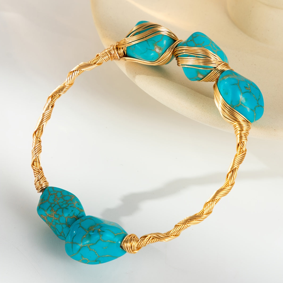 Handcrafted Copper Turquoise Bohemian Bracelet Adjustable Natural Stone Jewelry