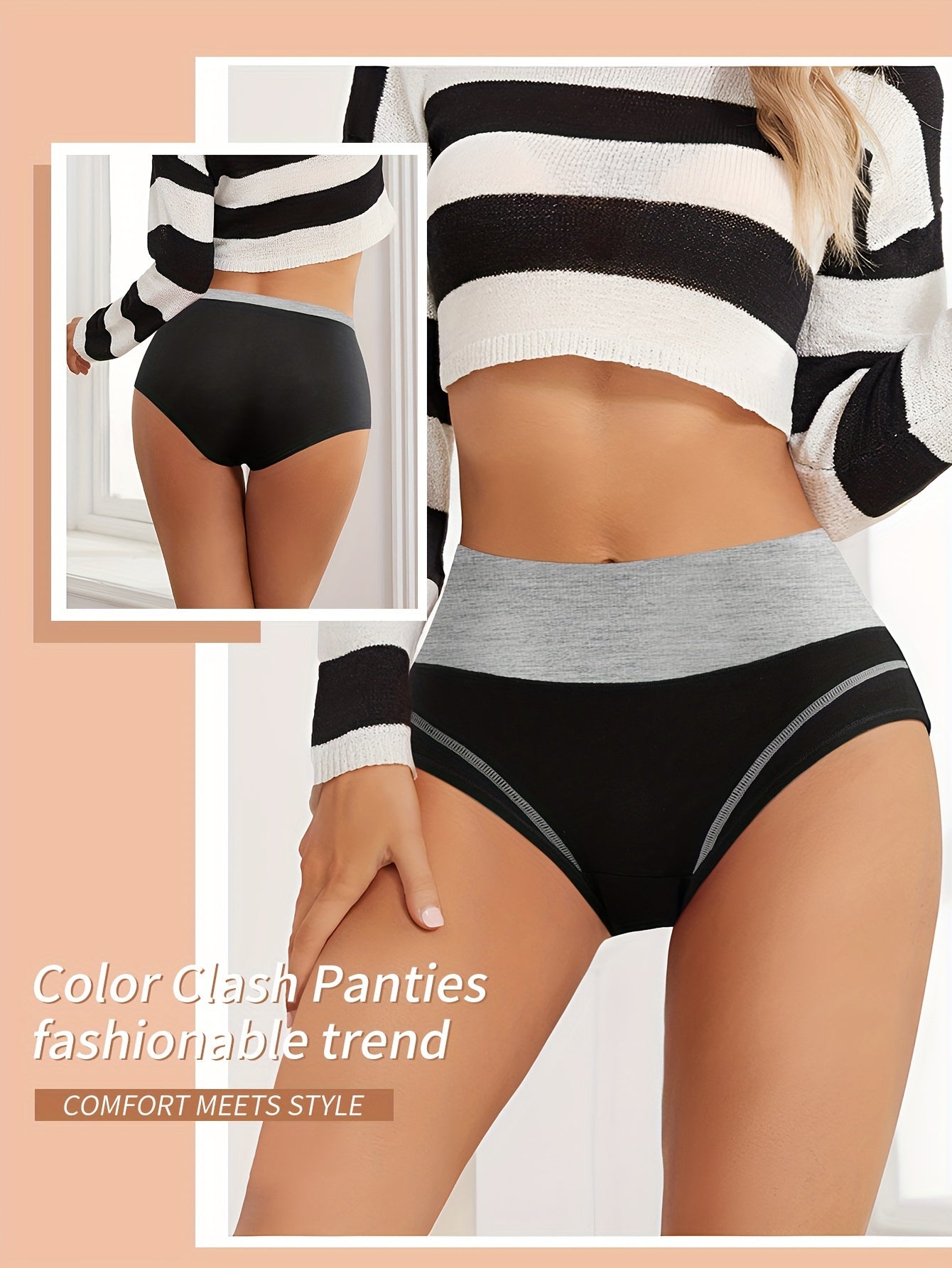 Women's Colorblock Briefs Stretchy Breathable Lingerie Set